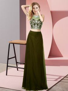  Olive Green Dress for Prom Prom and Party with Beading Scoop Sleeveless Backless