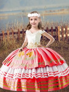 Beautiful Sleeveless Lace Up Floor Length Embroidery Kids Pageant Dress