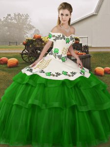 Enchanting Green 15 Quinceanera Dress Off The Shoulder Sleeveless Brush Train Lace Up