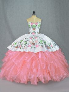 Affordable Sleeveless Embroidery and Ruffles Lace Up Quinceanera Gowns