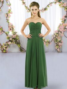Trendy Green Lace Up Sweetheart Ruching Quinceanera Court of Honor Dress Chiffon Sleeveless