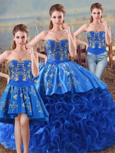  Fabric With Rolling Flowers Sleeveless Floor Length Sweet 16 Dress and Embroidery and Ruffles