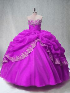 Flirting Fuchsia Quinceanera Gowns Sweet 16 and Quinceanera with Beading and Appliques Sweetheart Sleeveless Lace Up