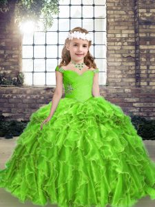 Lovely Sleeveless Beading and Ruffles Lace Up Girls Pageant Dresses
