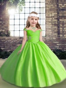  Tulle Spaghetti Straps Sleeveless Lace Up Beading and Ruching Kids Formal Wear in 