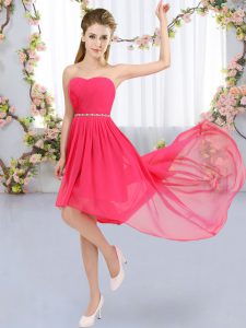 Sumptuous Hot Pink Court Dresses for Sweet 16 Wedding Party with Beading Strapless Sleeveless Lace Up