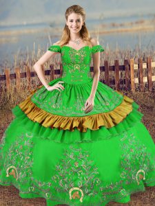 Fantastic Green Off The Shoulder Lace Up Embroidery Sweet 16 Dresses Sleeveless