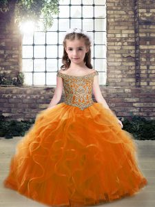 Dramatic Sleeveless Lace Up Floor Length Beading Little Girl Pageant Gowns
