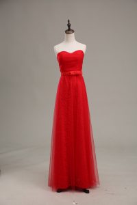 On Sale Red Sleeveless Ruching and Belt Floor Length Prom Party Dress