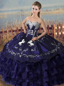  Purple Ball Gowns Embroidery and Ruffles Quinceanera Gown Lace Up Organza Sleeveless Floor Length