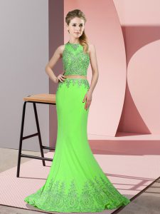  Beading and Appliques Zipper Sleeveless Sweep Train