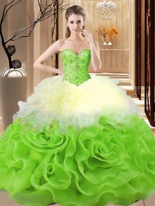  Multi-color Ball Gown Prom Dress Sweet 16 and Quinceanera with Beading and Ruffles Sweetheart Sleeveless Lace Up