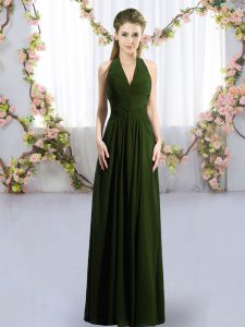  Floor Length Empire Sleeveless Olive Green Quinceanera Dama Dress Lace Up
