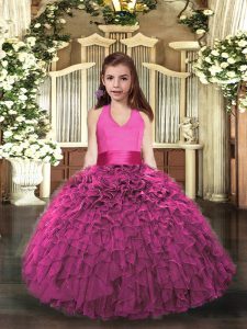  Organza Sleeveless Floor Length Little Girls Pageant Dress and Ruffles