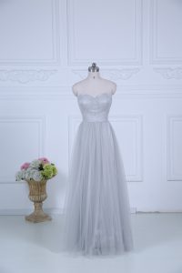 Glorious Tulle Sweetheart Sleeveless Zipper Ruching Quinceanera Court of Honor Dress in Grey
