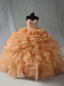  Sleeveless Beading and Ruffles and Pick Ups Lace Up Quinceanera Dresses