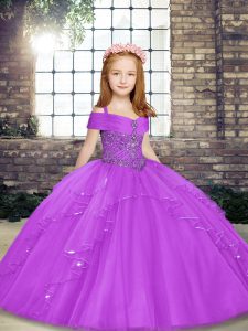  Floor Length Ball Gowns Sleeveless Lilac Little Girl Pageant Gowns Lace Up