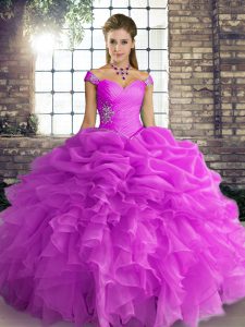  Lilac Sleeveless Floor Length Beading and Ruffles and Pick Ups Lace Up 15 Quinceanera Dress