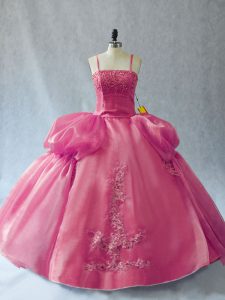  Pink Straps Neckline Appliques 15 Quinceanera Dress Sleeveless Lace Up