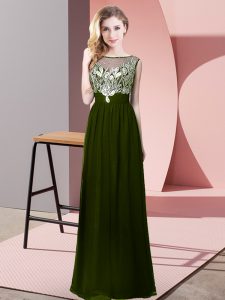 Adorable Sleeveless Chiffon Floor Length Backless Dress for Prom in Olive Green with Beading