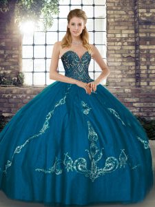 Gorgeous Blue Sweetheart Lace Up Beading and Embroidery Quinceanera Dress Sleeveless