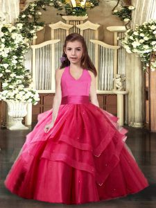  Hot Pink Sleeveless Ruffled Layers Floor Length Little Girls Pageant Gowns