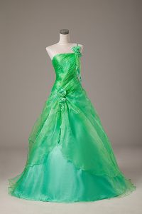 Comfortable Green Lace Up Vestidos de Quinceanera Hand Made Flower Sleeveless Floor Length