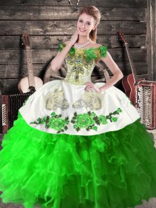 Dynamic Ball Gowns Sweet 16 Dress Green Off The Shoulder Organza Sleeveless Floor Length Lace Up
