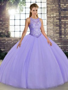  Lavender Sleeveless Embroidery Floor Length Sweet 16 Dress