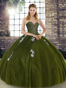 Deluxe Olive Green Sweetheart Lace Up Beading and Appliques Vestidos de Quinceanera Sleeveless
