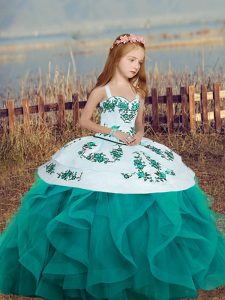  Teal Sleeveless Lace Up Kids Pageant Dress