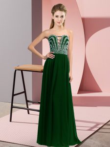 Wonderful Dark Green Lace Up Evening Dress Beading Sleeveless Floor Length