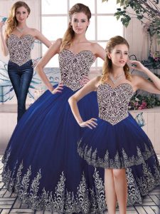 Exceptional Royal Blue 15 Quinceanera Dress Sweet 16 and Quinceanera with Embroidery Sweetheart Sleeveless Lace Up