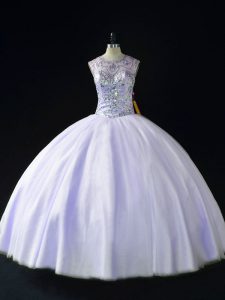  Sleeveless Beading Lace Up Quinceanera Dress