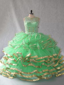  Yellow Green Quinceanera Dress Sweet 16 and Quinceanera with Beading and Ruffles Scoop Sleeveless Lace Up