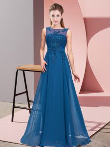  Blue Sleeveless Chiffon Zipper Quinceanera Dama Dress for Wedding Party