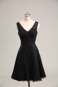  Black A-line Lace Prom Dresses Zipper Lace Sleeveless Mini Length
