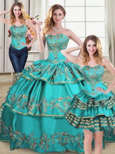  Sleeveless Lace Up Floor Length Embroidery and Ruffled Layers Sweet 16 Dresses