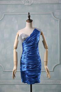 Classical Beading Evening Dress Blue Zipper Sleeveless Mini Length