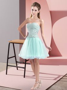  Apple Green A-line Tulle Sweetheart Sleeveless Beading Mini Length Zipper Evening Dress