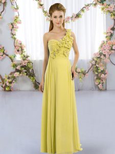 Fashion Chiffon One Shoulder Sleeveless Lace Up Hand Made Flower Dama Dress in Yellow Green