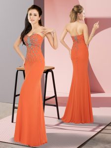 High End Floor Length Orange Red Prom Dresses Chiffon Sleeveless Beading