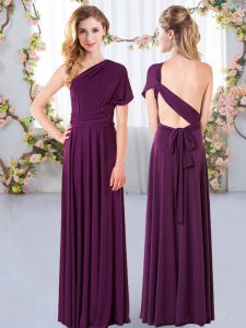 Affordable Dark Purple Criss Cross Quinceanera Dama Dress Ruching Sleeveless Floor Length