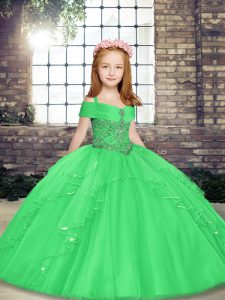 Exquisite Green Sleeveless Floor Length Beading Lace Up Kids Formal Wear