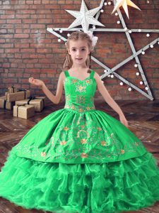 Sleeveless Lace Up Floor Length Embroidery and Ruffled Layers Little Girls Pageant Dress Wholesale
