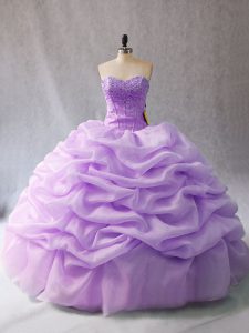 Sexy Sleeveless Floor Length Beading and Pick Ups Lace Up Quinceanera Dresses with Lavender