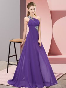 Fashionable Purple Homecoming Dress Prom and Party with Beading One Shoulder Sleeveless Lace Up