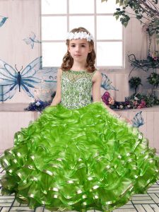 Latest Green Sleeveless Organza Lace Up Kids Pageant Dress for Party and Military Ball and Wedding Party