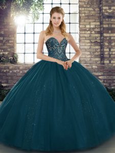 Fantastic Teal Lace Up Sweet 16 Quinceanera Dress Beading Sleeveless Floor Length