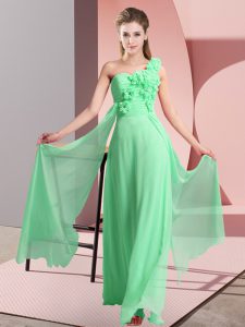 Beautiful Green One Shoulder Neckline Hand Made Flower Dama Dress for Quinceanera Sleeveless Lace Up